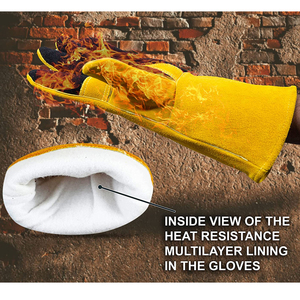 Vente en gros de gants de travail à paume Gants de sécurité en cuir gris fendu OEM Gants de soudage anti-chaleur souples renforcés à bandes - Product Image 4