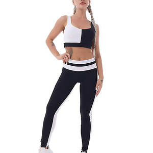New Arrival <b>Women's</b> Yoga Set Breathable Sport Bra <b>Leggings</b> Gym Workout Clothing with Front Logo Solid <b>Pattern</b> Two Pieces Set - Product Image 4