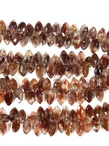 AAA Natural marrón fresa cuarzo facetado Marquesa forma Briolette cuentas 7x14mm tamaño 17 pulgadas hebra - Product Image 3