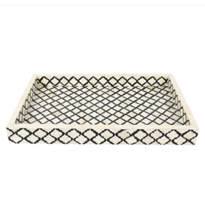 Plateau en nacre marocain noir et blanc de haute qualité en métal et résine de taille personnalisée Artware indien pour servir à de nombreuses fins - Product Image 4