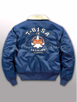 Hiver chaud couleur bleu marine hommes Slogan broderie patché détail Borg col de fourrure hiver style piolet manteau vestes