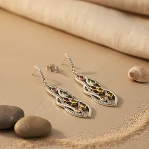 Pendientes Largos de Plata 925 con Piedras Preciosas para Mujer, Estilo Aro Colgante con Perla Clásica y Diamante para Fiesta, Joyería de Latón, Regalo - Product Image 2