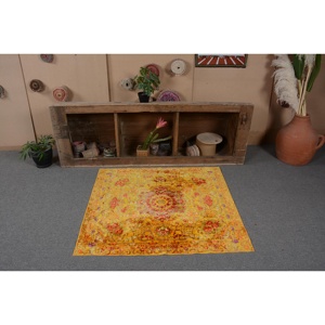 Turkish Vintage Rug, 3.37x3.9 ft Small Rug, <b>Yellow</b> Solid Rug - Product Image 4