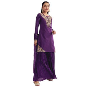 Wholesale <b>Purple</b> Organza Embroidered Kurta Set with Dupatta <b>for</b> Wedding Party Wear Festive Reception and Custom Ethnic Orders - Product Image 1