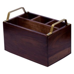 Porte-cuillère en bois Couverts Ustensile Caddy avec support pour cuillères Couteaux Fourchettes pour Restaurant avec poignée en métal - Product Image 1
