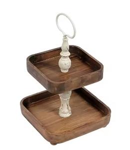 Soporte de pastel de madera con acabado dorado alto Soporte de postre redondeado Base de soporte de mango de metal Exhibición de cupcakes elegante Uso decorativo - Product Image 5