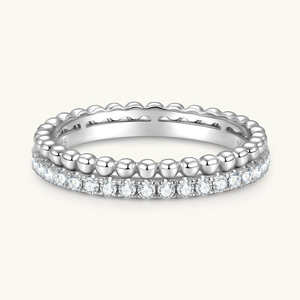 Alliance de mariage double demi-éternité unique et classique en argent 925 avec moissanite de 1,5 mm, bicolore, sertie à griffes, géométrique, tendance, pour fiançailles - Product Image 4