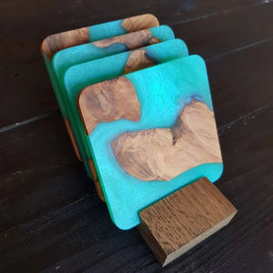 Glamour Sample Resin and Wood <b>Coaster</b> <b>Set</b> of 4 Pcs With Wooden Holder Unique Custom Colour Tea Cup <b>Coasters</b> at Wholesale - Product Image 1