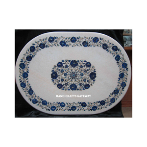 หินอ่อนสีขาวพร้อม Lapis Lazuli โต๊ะหินสำหรับใช้รับประทานอาหารใช้ในห้องครัวที่บ้านดีไซน์ดอกไม้ที่สวยที่สุด - Product Image 1