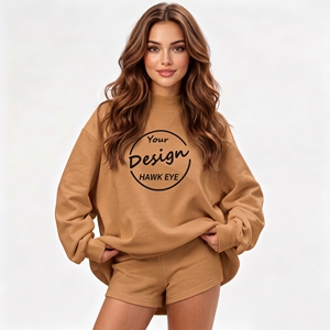 Custom Logo Women's Soft Cotton Mock Neck Streetwear Embroidered <b>Jumper</b> <b>Fleece</b> Oversized Pullover Women Mockneck Sweatshirt - Product Image 1