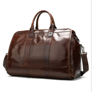 Sac de sport de luxe vintage en cuir véritable pour homme de 62cm super large pour hommes bagage de week-end bagage de sport sacs de voyage à bandoulière de style sportif - Product Image 1