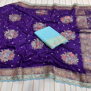 ชุดส่าหรีผ้าไหมโดลา VASTRA COTTAGE พร้อมงานปักลายเลื่อม ขอบเสื้อปักลายตัดกัน พร้อมเสื้อลูกไม้ปักลาย สำหรับงานปาร์ตี้สไตล์ชาติพันธุ์ - Product Image 2