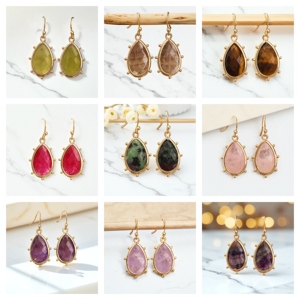 ต่างหูคริสตัลรูปลูกแพร์ชุบทอง18K ขนาด8x12มม. ทำด้วยมือทำจากเงิน925 - Product Image 2