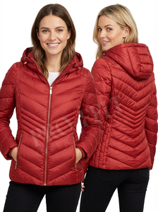 Veste matelassée en duvet à motif personnalisé Chevron à capuche Col montant Fermeture éclair avant Manteau d'hiver chaud Vêtement d'extérieur en nylon respirant Veste matelassée - Product Image 6