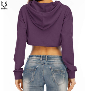 Sudadera con Capucha Corta Morada para Mujer, Manga Larga, Color Sólido, Tejida, Transpirable, para Otoño - Product Image 3
