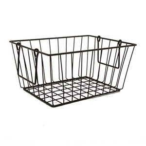 <b>Black</b> Metal Wire <b>Storage</b> <b>Basket</b> <b>With</b> Handles Rectangular Hanging Kitchen Pantry Organizer Bin Heavy Duty Iron Utility Container - Product Image 1