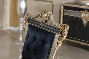 Luxury Royal Style <b>Dining</b> <b>Chair</b> Gold Leaf Hand-Carved Wood Frame with <b>Navy</b> Blue Tufted <b>Velvet</b> - Product Image 2