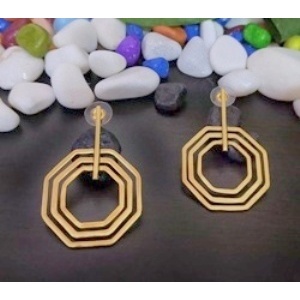 SOUMYA CREATIONS Boucles d'oreilles pendantes tendance en laiton plaqué or faites à la main, forme hexagonale, bijoux de fête pour femmes, style Rajasthan - Product Image 2