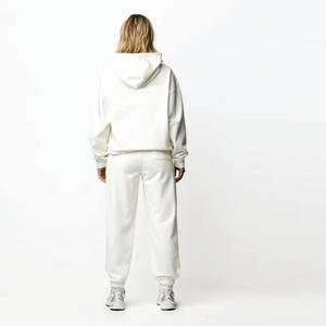 100% algodón Drop Shoulder Relaxed Fit capucha de dos piezas establecido relajado marfil mujeres chándal - Product Image 2