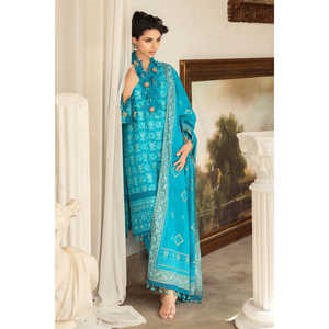 ชุดสูทผ้าลอนปักลายซารีและเลื่อมสำหรับผู้หญิง 3 ชิ้น พร้อมผ้าคลุมไหล่พิมพ์ลายทองและเคลือบเงา รุ่น DN-52042 - Product Image 6