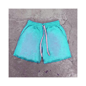 2024 pantalones cortos de sudor de algodón de marca con logotipo personalizado para hombre, estilo informal de lavado ácido de verano Vintage con estampado Digital de patrón sólido - Product Image 6