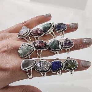 Anillo de Piedras Preciosas en Bruto para Mujer, Esmeralda Natural, Zafiro, Tanzanita, Herkimer, Joyería de Plata de Ley 925 - Product Image 1