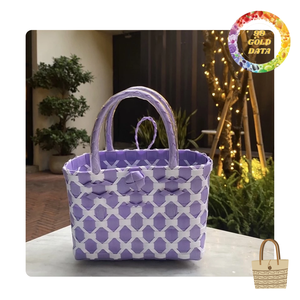 Bolsa tejida de plástico para picnic de Vietnam | Bolsa de compras ecológica y uso diario | Bolsa espaciosa con pajita de colores - Product Image 1