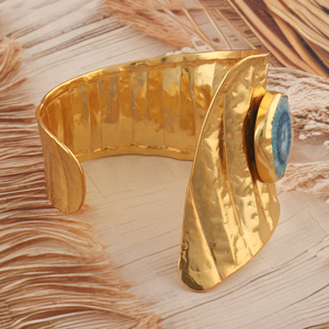 Wholesale fashion cuff jewelry natural solar quartz <b>adjustable</b> <b>bracelet</b> solid brass 18k gold plated wide band statement <b>bracelet</b> - Product Image 5