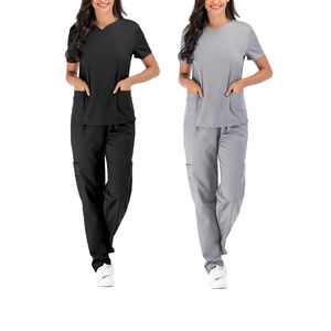 Tenues de travail sur mesure, couleur unie, manches courtes, col montant, pantalon large, jersey pour médecins et infirmières, uniformes d'hôpital - Product Image 1