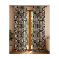 Rideau en coton jaune translucide certifié GOTS, élégant, avec motif géométrique blanc et pompons noirs, 140x260cm, 210 GSM, pour hôtels