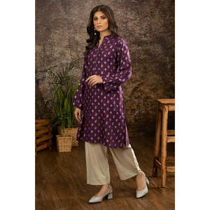Purple <b>Acrylic</b> Jacquard Floral Print <b>Block</b> Printed Women's Shirt - Product Image 2