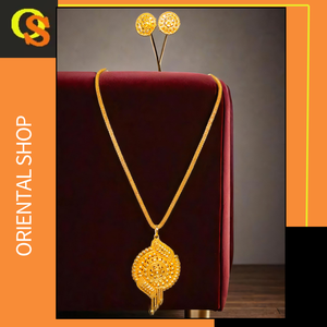 Acheter Boucles d'oreilles collier design tendance serti de boucles d'oreilles collier plaqué or 22ct de qualité supérieure ensemble pour les femmes porter des bijoux - Product Image 2