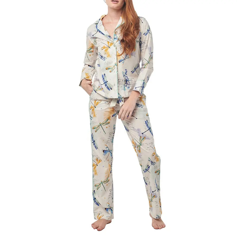 Sublimazione stampata scollo a V floreale stampa Plus Size tuta da pigiama Set prezzo all'ingrosso a buon mercato donna due pezzi Set completo per dormire