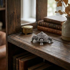 Petite tortue en laiton sculpté ethnique, plaquée argent, artisanat, pièce de décoration de mariage, statue pour la décoration de la maison, art déco, antique - Product Image 5