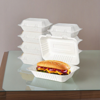 Conteneur alimentaire en bagasse de canne à sucre, type clamshell, 9x6 pouces, compostable, jetable, boîte à emporter