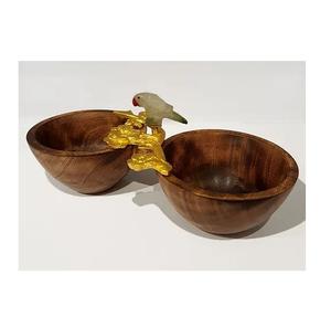 Bol en bois rond avec poignée en aluminium design feuille et fleur bol de service en bois fournisseur en gros - Product Image 3