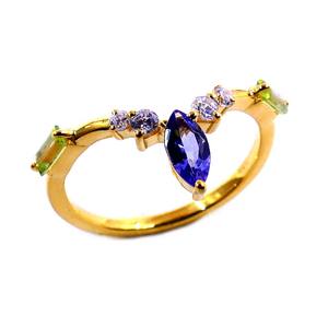 À la mode 925 Sterling Silver Plaqué Or Attrayant Tanzanite Péridot Gemstones Fashion Finger Diamond Ring - Product Image 1