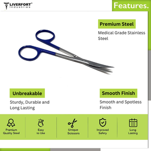 Ciseaux à micro dissection à iris en acier inoxydable de qualité supérieure 4.5 "CVD dentelé incurvé Super-Cut, pointe fine, anneaux bleus CE ISO - Product Image 4