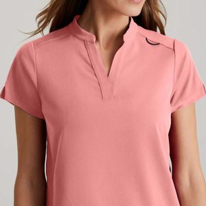 Top à col en V coupe moderne pour femmes Top à manches crantées à col à bandes et 2 poches Bright Papaya - Product Image 4