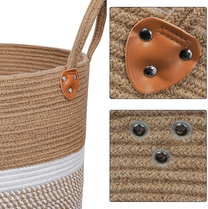 Panier de rangement en jute et coton tissé à la main, motifs traditionnels indiens, organisateur de maison, matériaux en corde et en rotin, prix de gros - Product Image 6