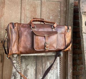Handmade Large <b>Brown</b> <b>Tan</b> Genuine Leather Duffle Bag Personalized Foldable Weekender for Sport Gym Travel & Outdoor Tennis Use - Product Image 3