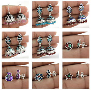 Solide 925 argent Sterling naturel rouge grenat pierre précieuse Style ethnique Jhumka boucle d'oreille pour femme filles janvier pierre de naissance bijoux - Product Image 6