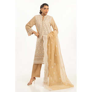 Conjunto de Traje Bordado en Organza Beige para Mujer - Product Image 2