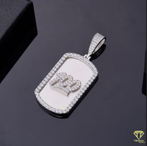 Pendentif Hip Hop en Argent Sterling 925, Or Blanc, Moissanite et Diamant, Taille Ronde Brillante, Rectangulaire, Sertissage Glacé - Product Image 4