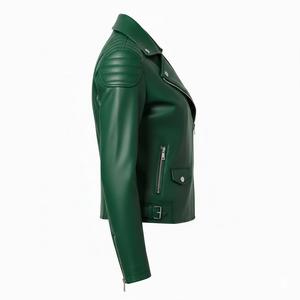 Custom Green Leather Motorcycle Jacket Women Bulk Wholesale Factory Price Genuine Biker Style <b>Ladies</b> <b>Coat</b> OEM ODM Service Supply - Product Image 4