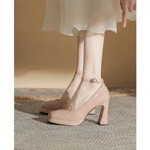 Zapatos Mary Jane de Estilo Francés para Primavera y Verano, Zapatos Planos de Cuero con Suela Gruesa de Estilo Británico Retro, Zapatos de Tacón Alto Dulces y Elegantes - Product Image 1