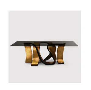 2023 Italian design modern stylish Dining table with glass top high quality fineshed on aluminium base with low price
