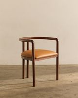 Chaise de salle à manger en teck sur mesure, revêtement en cuir souple, design moderne et écologique pour villa, salle à manger, salon