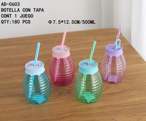 CASAMAX WL AD-0603 Bottiglia in Plastica da 500ml con Coperchi e Cannucce Incluse per Uso Elegante, Durevole e Creativo, Prodotta in Cina - Product Image 1