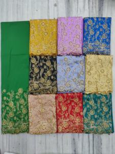 Nouvelle collection : Tissu en satin de soie Gorgura magnifique avec motif floral perlé à la main, décoré de strass, doux et confortable pour - Product Image 6